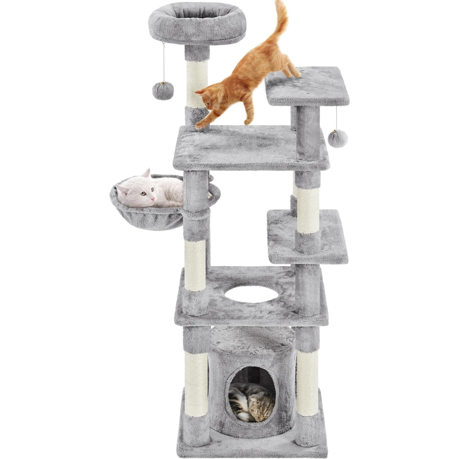 Yaheetech 4-Level Cat Tree, 56.5-in, Medium, Light Gray 2 Yaheetech 4-Level Cat Tree, 56.5-in, Medium, Light Gray - Image 2