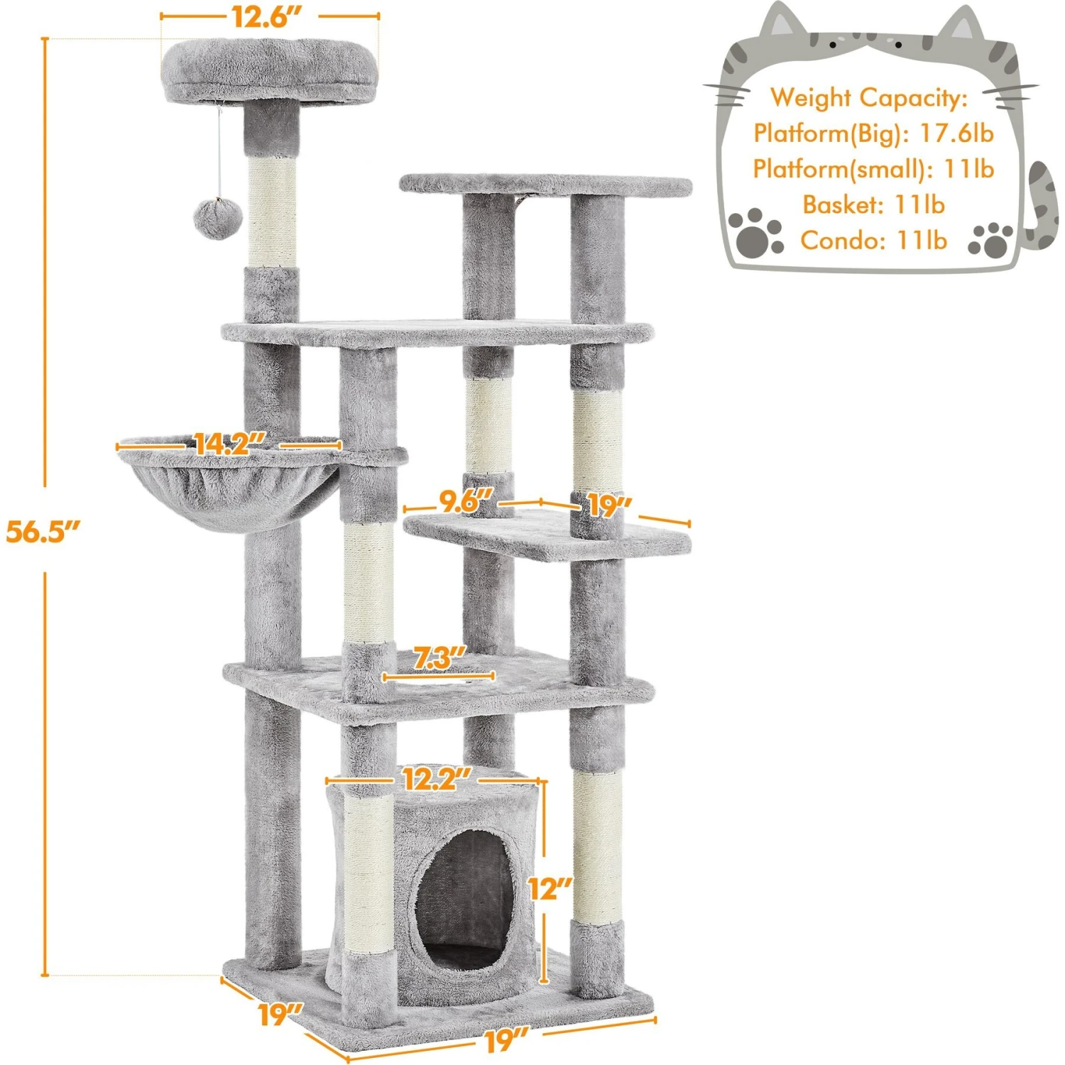 Yaheetech 4-Level Cat Tree, 56.5-in, Medium, Light Gray 3 Yaheetech 4-Level Cat Tree, 56.5-in, Medium, Light Gray - Image 3