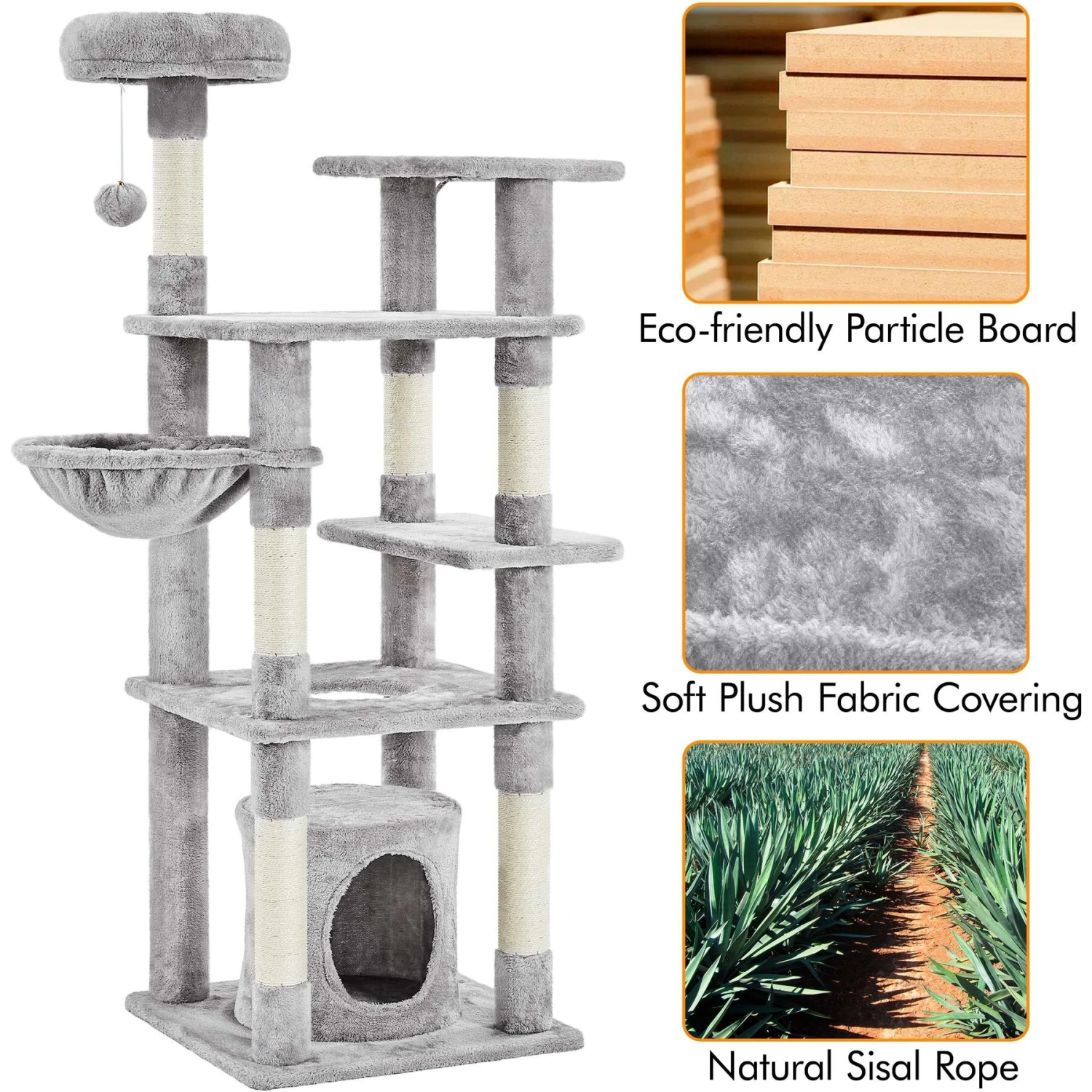 Yaheetech 4-Level Cat Tree, 56.5-in, Medium, Light Gray 5 Yaheetech 4-Level Cat Tree, 56.5-in, Medium, Light Gray - Image 5