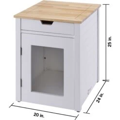 TRINITY 20-in Enclosure End Table With Drawer Cat Litter Box, White, Small -Pet Cat Supplies Store 940742 PT3. AC SS1800 V1692303038