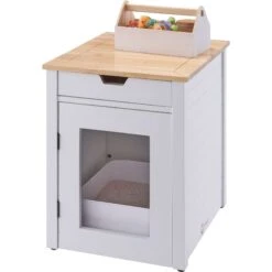 TRINITY 20-in Enclosure End Table With Drawer Cat Litter Box, White, Small -Pet Cat Supplies Store 940742 PT5. AC SS1800 V1692301028