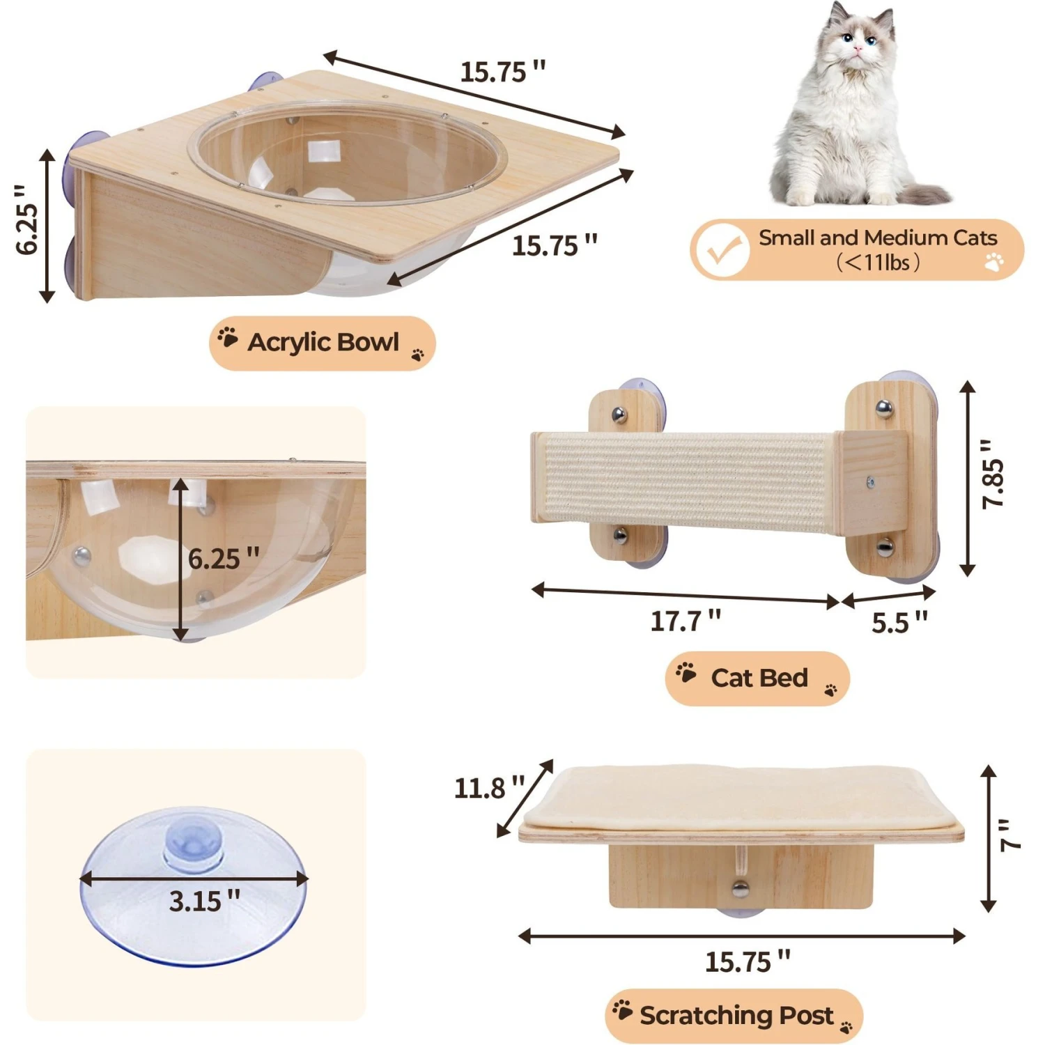 Coziwow 3 Pieces Wall Mounted Cat Perch Set 4 Coziwow 3 Pieces Wall Mounted Cat Perch Set - Image 4