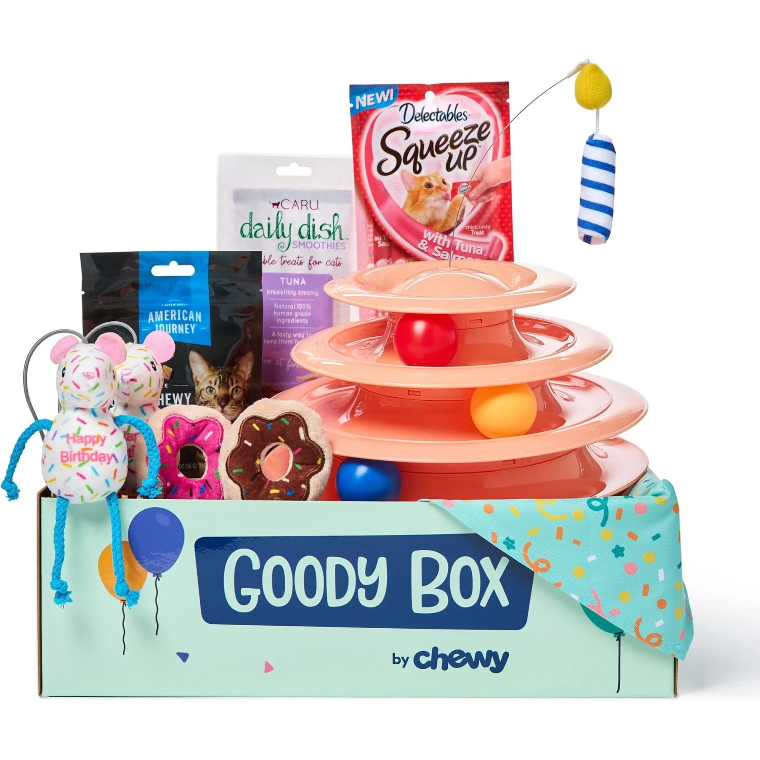 Goody Box Birthday Cat Toys, Treats & Collar & PetCakes Turkey Flavor Microwavable Birthday Cake Mix Kit With Fish Shaped Pan Cat Treats, 5-oz Bag 2 Goody Box Birthday Cat Toys, Treats & Collar & PetCakes Turkey Flavor Microwavable Birthday Cake Mix Kit With Fish Shaped Pan Cat Treats, 5-oz Bag - Image 2
