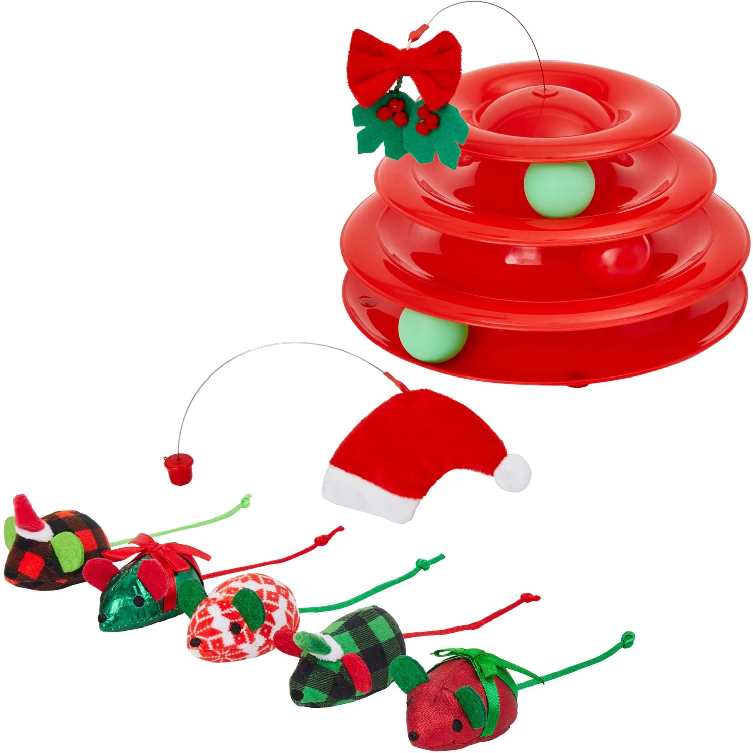 Frisco Holiday Santa Hat & Mistletoe Cat Tracks Cat Toy & Frisco Holiday Mice Cat Toy With Catnip, 5 Count 1 Frisco Holiday Santa Hat & Mistletoe Cat Tracks Cat Toy & Frisco Holiday Mice Cat Toy With Catnip, 5 Count